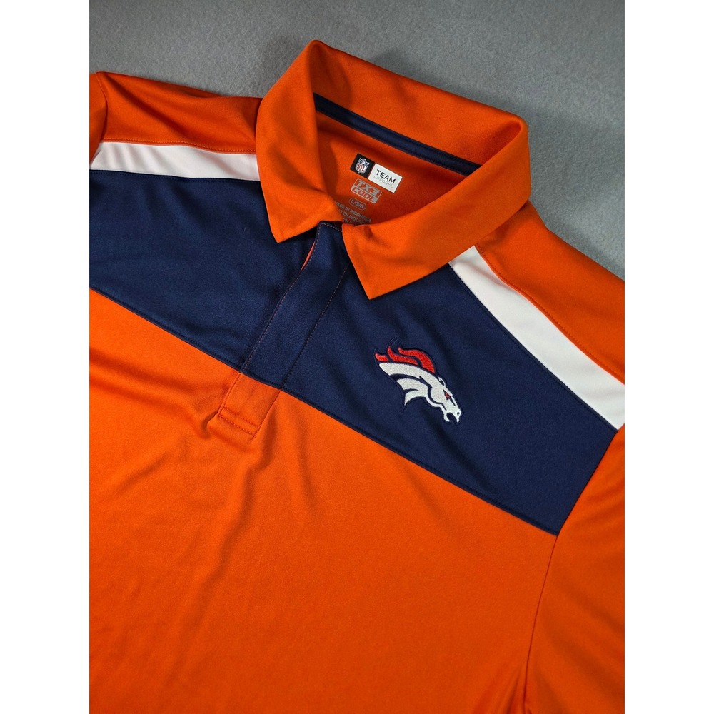 NFL Team Apparel Denver Broncos Polo Shirt Mens Large Orange Navy TX3 Cool NFL